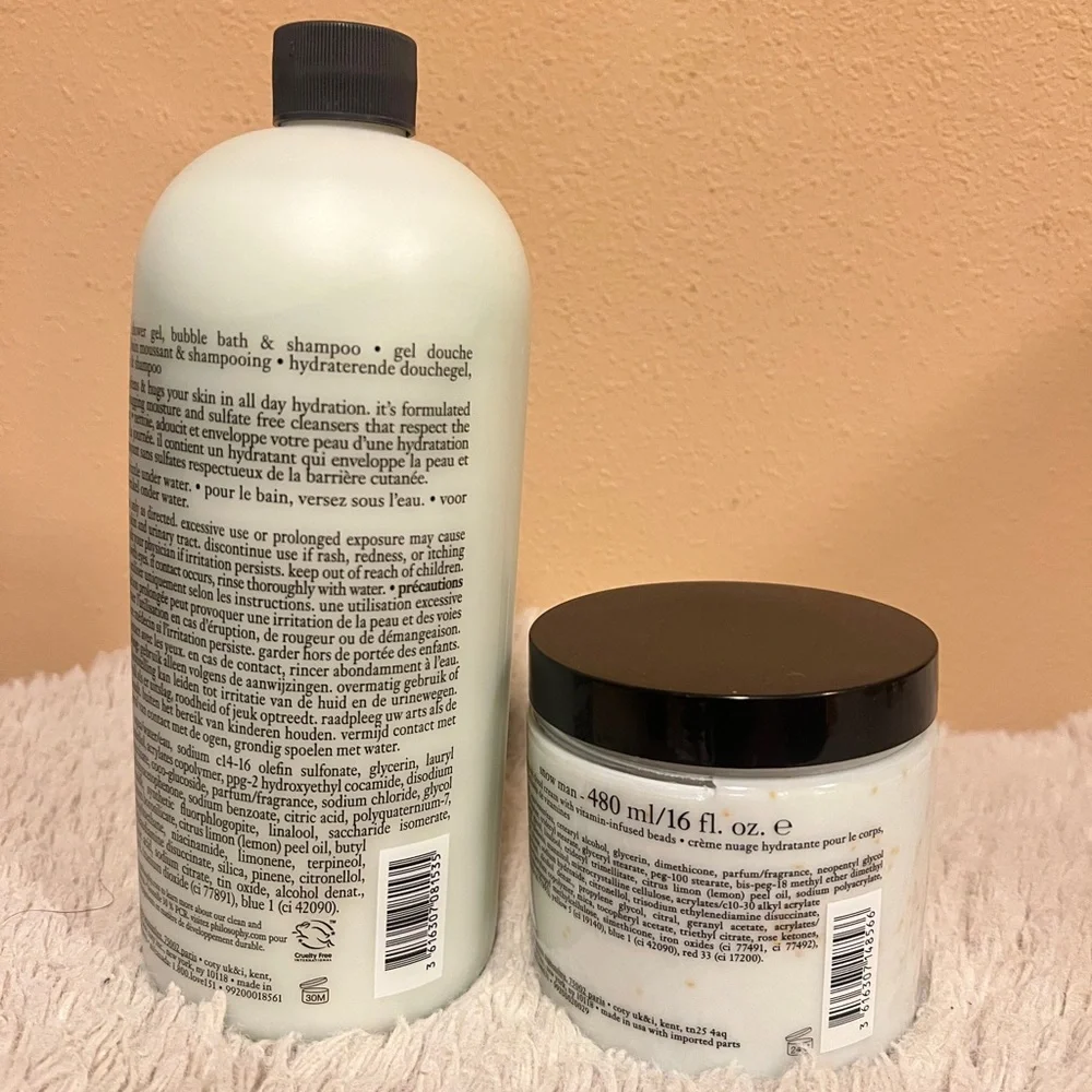 Philosophy Snow Man Cloud Cream With Vitamin Infused Beads 16oz& Shower Gel 32oz